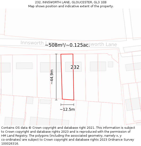 232, INNSWORTH LANE, GLOUCESTER, GL3 1EB: Plot and title map