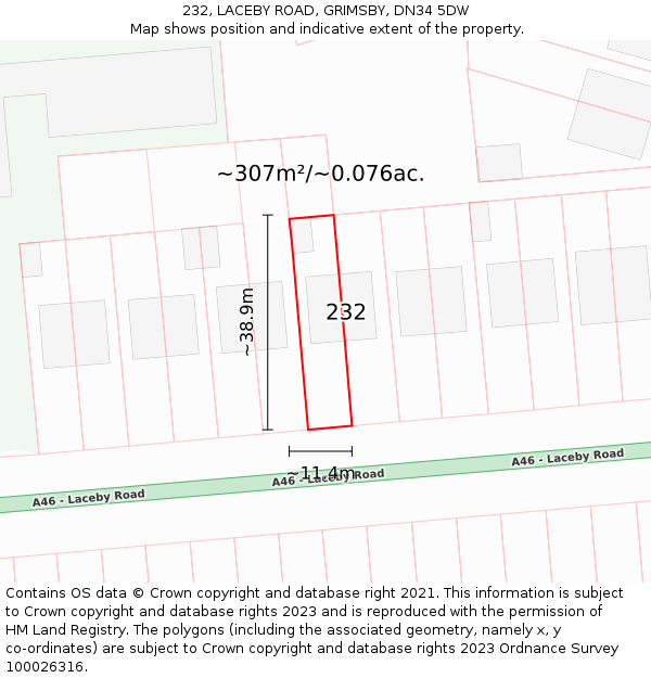 232, LACEBY ROAD, GRIMSBY, DN34 5DW: Plot and title map