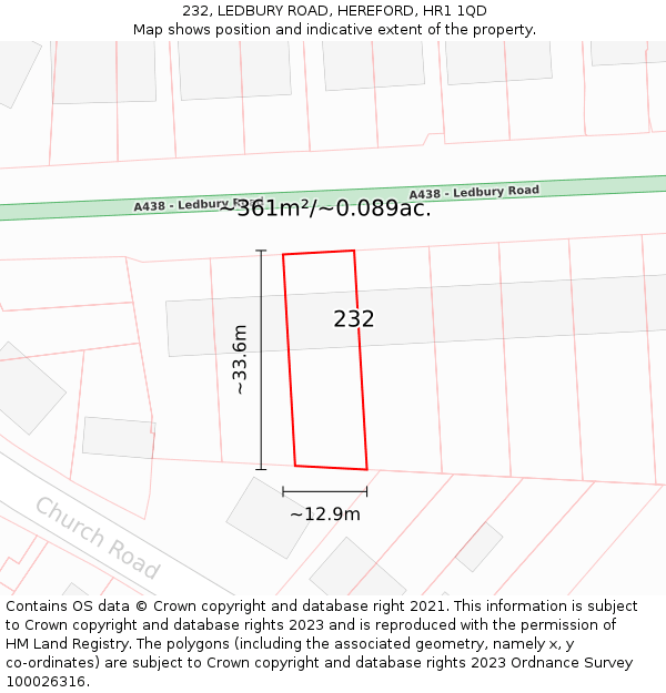 232, LEDBURY ROAD, HEREFORD, HR1 1QD: Plot and title map