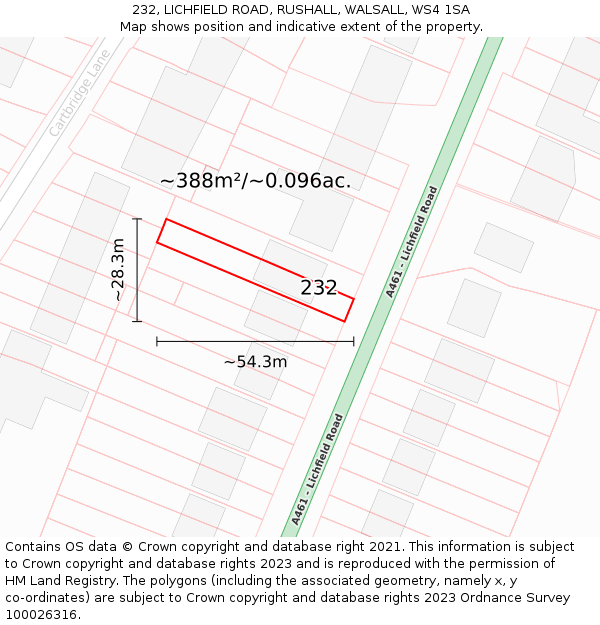232, LICHFIELD ROAD, RUSHALL, WALSALL, WS4 1SA: Plot and title map
