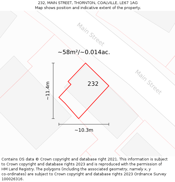 232, MAIN STREET, THORNTON, COALVILLE, LE67 1AG: Plot and title map