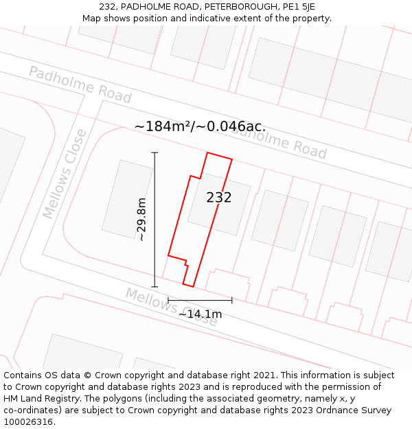 232, PADHOLME ROAD, PETERBOROUGH, PE1 5JE: Plot and title map