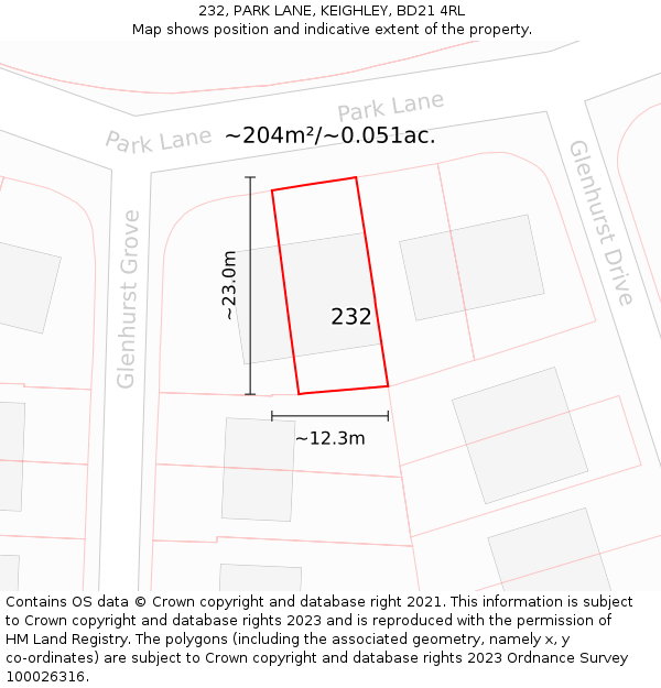 232, PARK LANE, KEIGHLEY, BD21 4RL: Plot and title map