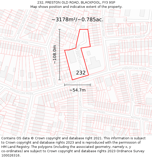 232, PRESTON OLD ROAD, BLACKPOOL, FY3 9SP: Plot and title map