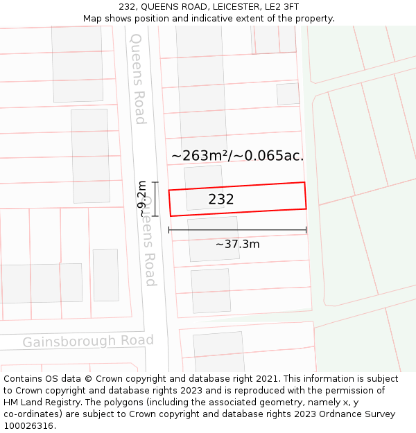 232, QUEENS ROAD, LEICESTER, LE2 3FT: Plot and title map