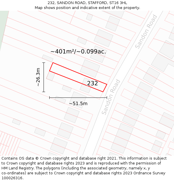 232, SANDON ROAD, STAFFORD, ST16 3HL: Plot and title map