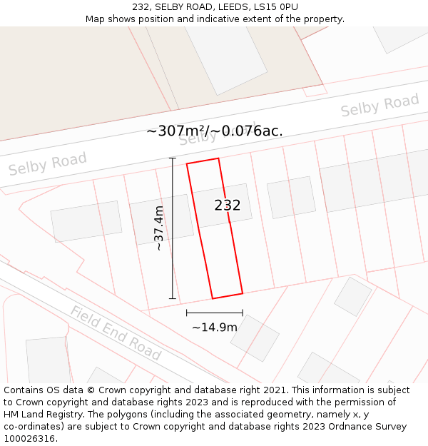 232, SELBY ROAD, LEEDS, LS15 0PU: Plot and title map