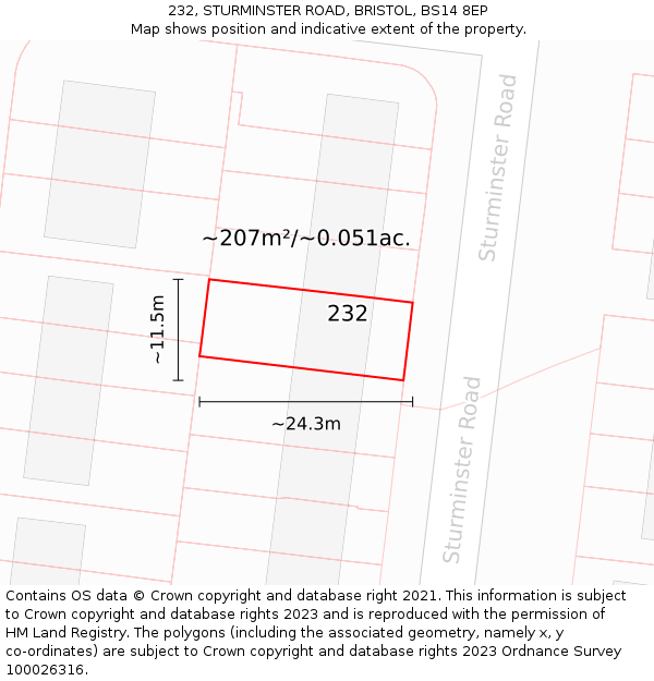 232, STURMINSTER ROAD, BRISTOL, BS14 8EP: Plot and title map