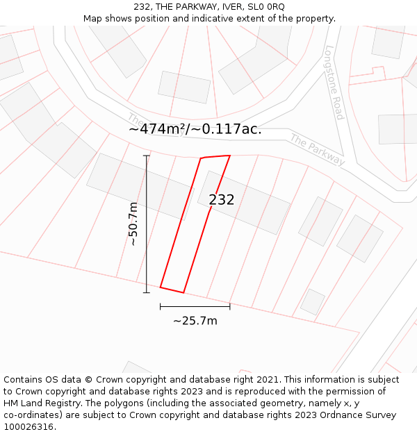 232, THE PARKWAY, IVER, SL0 0RQ: Plot and title map