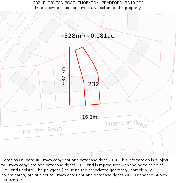 232, THORNTON ROAD, THORNTON, BRADFORD, BD13 3DE: Plot and title map
