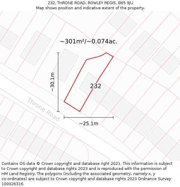 232, THRONE ROAD, ROWLEY REGIS, B65 9JU: Plot and title map