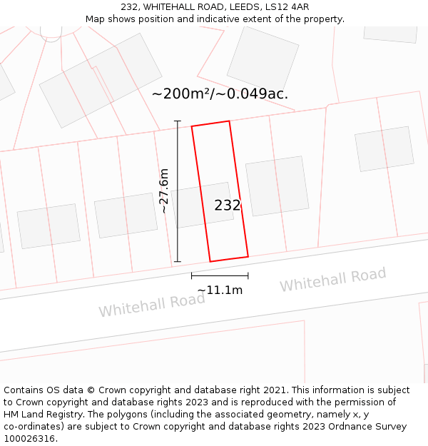 232, WHITEHALL ROAD, LEEDS, LS12 4AR: Plot and title map