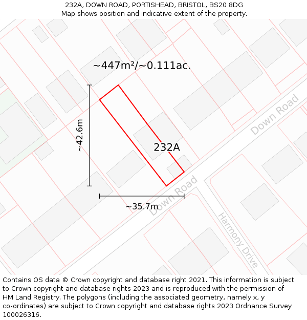 232A, DOWN ROAD, PORTISHEAD, BRISTOL, BS20 8DG: Plot and title map