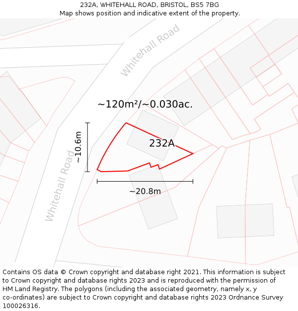 232A, WHITEHALL ROAD, BRISTOL, BS5 7BG: Plot and title map