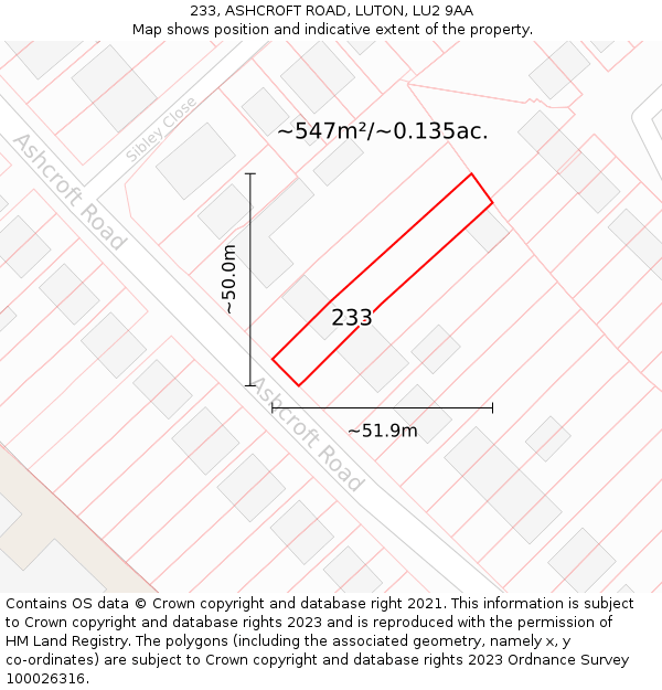 233, ASHCROFT ROAD, LUTON, LU2 9AA: Plot and title map