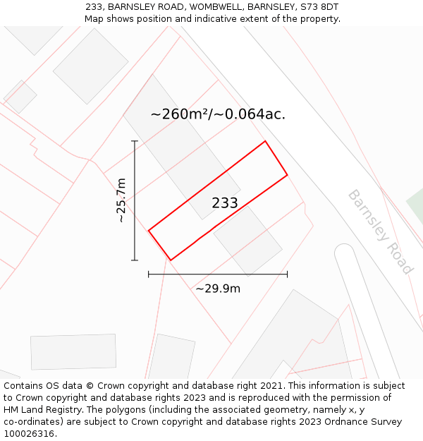233, BARNSLEY ROAD, WOMBWELL, BARNSLEY, S73 8DT: Plot and title map