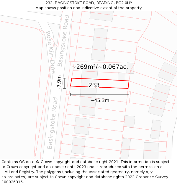 233, BASINGSTOKE ROAD, READING, RG2 0HY: Plot and title map