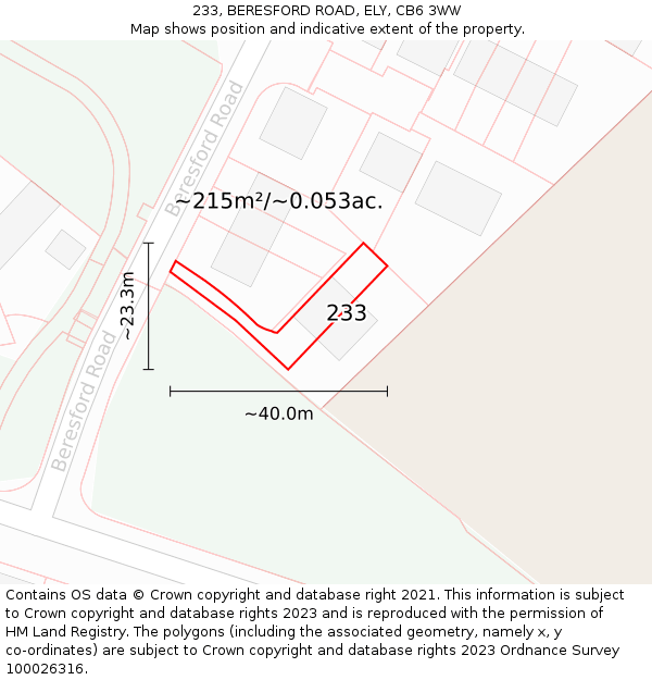 233, BERESFORD ROAD, ELY, CB6 3WW: Plot and title map