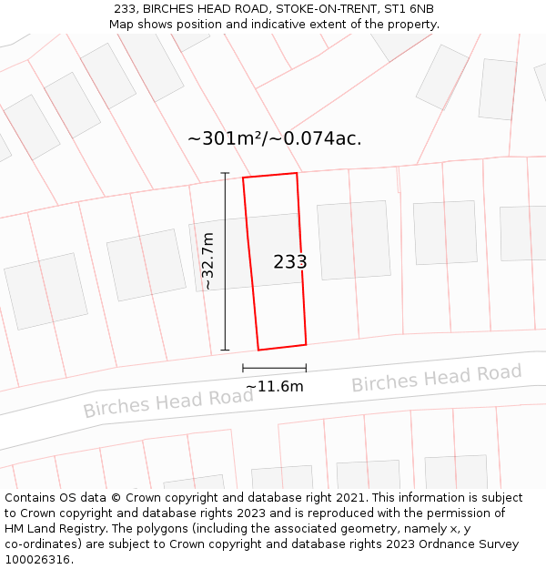 233, BIRCHES HEAD ROAD, STOKE-ON-TRENT, ST1 6NB: Plot and title map