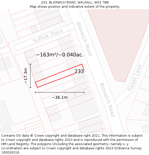233, BLOXWICH ROAD, WALSALL, WS2 7BB: Plot and title map