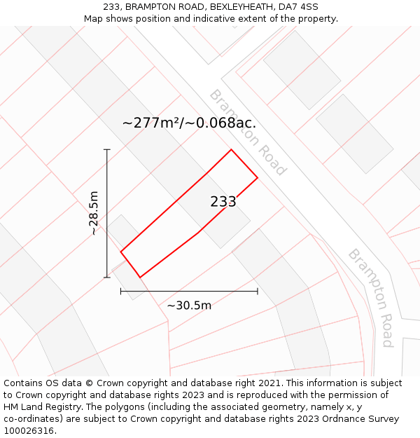 233, BRAMPTON ROAD, BEXLEYHEATH, DA7 4SS: Plot and title map