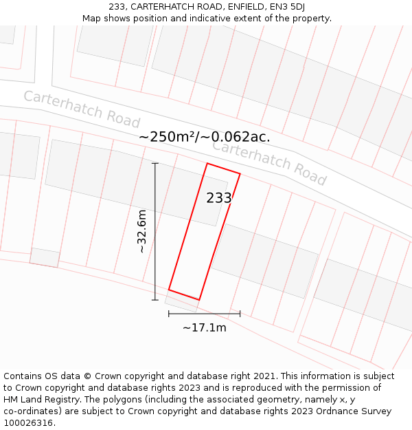 233, CARTERHATCH ROAD, ENFIELD, EN3 5DJ: Plot and title map
