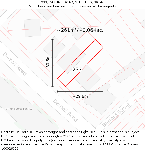233, DARNALL ROAD, SHEFFIELD, S9 5AF: Plot and title map