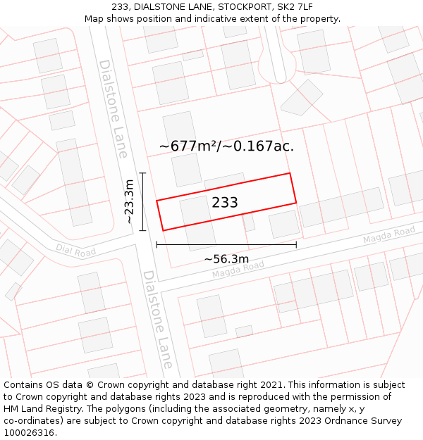 233, DIALSTONE LANE, STOCKPORT, SK2 7LF: Plot and title map
