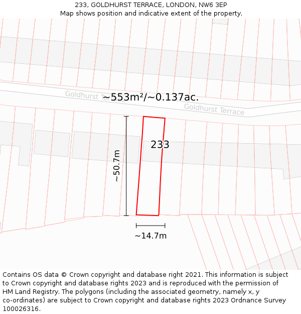 233, GOLDHURST TERRACE, LONDON, NW6 3EP: Plot and title map