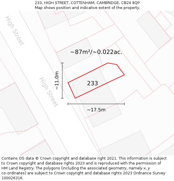 233, HIGH STREET, COTTENHAM, CAMBRIDGE, CB24 8QP: Plot and title map