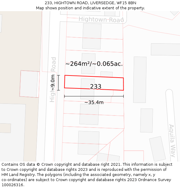 233, HIGHTOWN ROAD, LIVERSEDGE, WF15 8BN: Plot and title map
