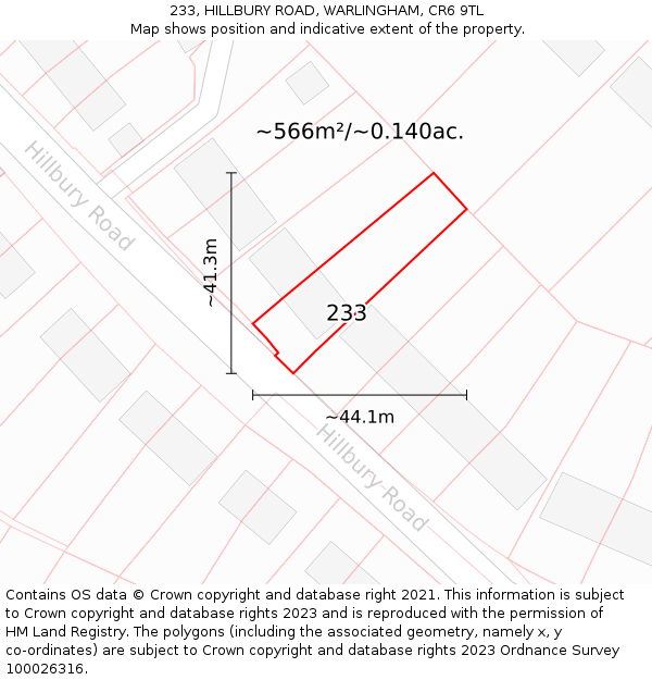 233, HILLBURY ROAD, WARLINGHAM, CR6 9TL: Plot and title map