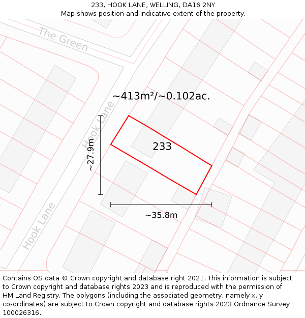 233, HOOK LANE, WELLING, DA16 2NY: Plot and title map