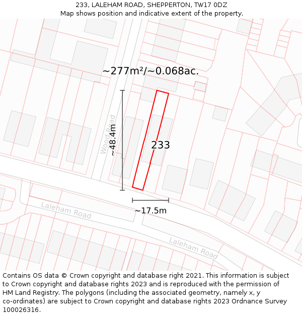 233, LALEHAM ROAD, SHEPPERTON, TW17 0DZ: Plot and title map