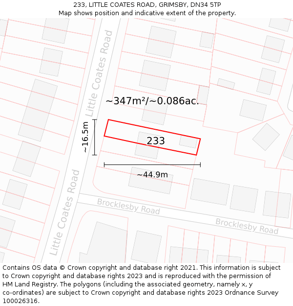 233, LITTLE COATES ROAD, GRIMSBY, DN34 5TP: Plot and title map