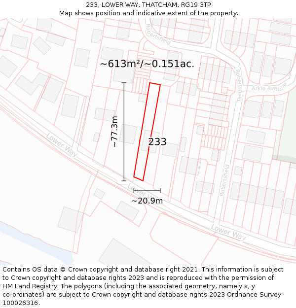233, LOWER WAY, THATCHAM, RG19 3TP: Plot and title map