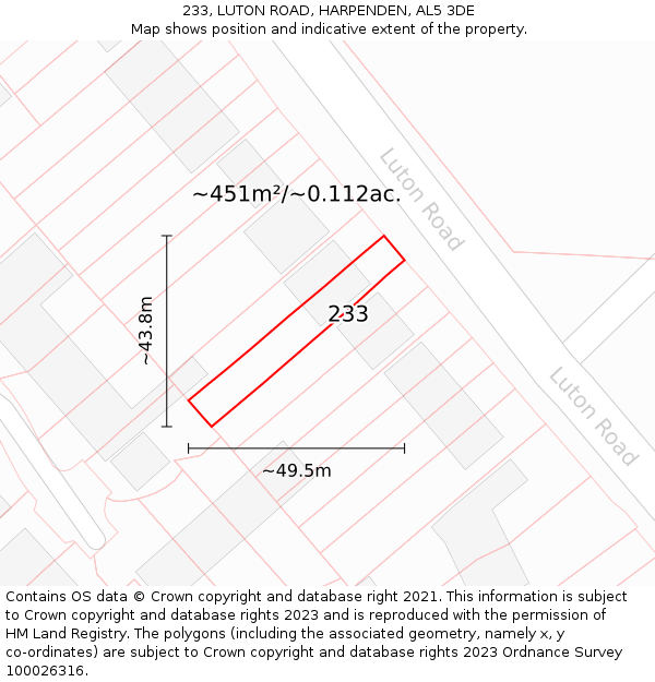 233, LUTON ROAD, HARPENDEN, AL5 3DE: Plot and title map