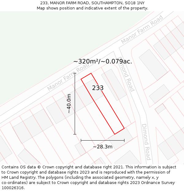 233, MANOR FARM ROAD, SOUTHAMPTON, SO18 1NY: Plot and title map