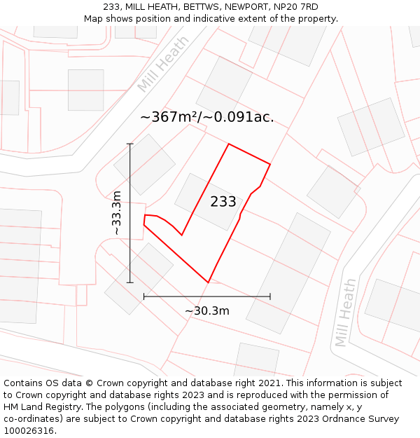 233, MILL HEATH, BETTWS, NEWPORT, NP20 7RD: Plot and title map