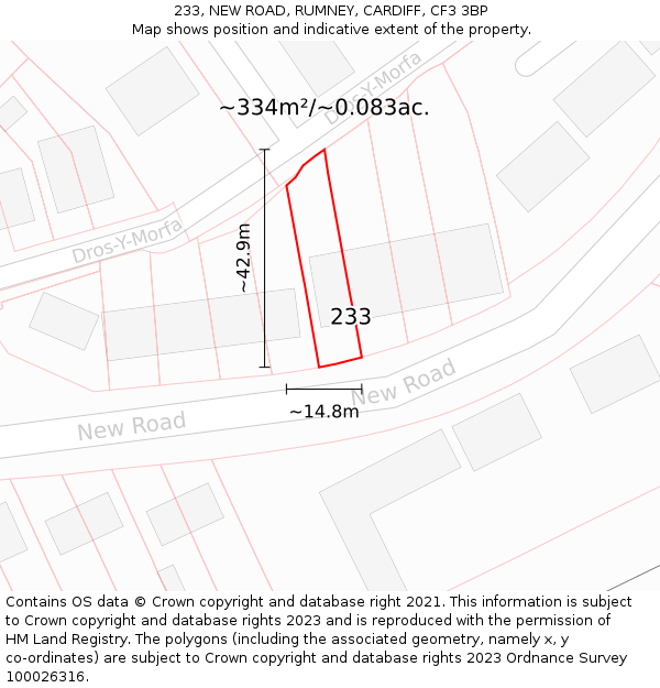 233, NEW ROAD, RUMNEY, CARDIFF, CF3 3BP: Plot and title map