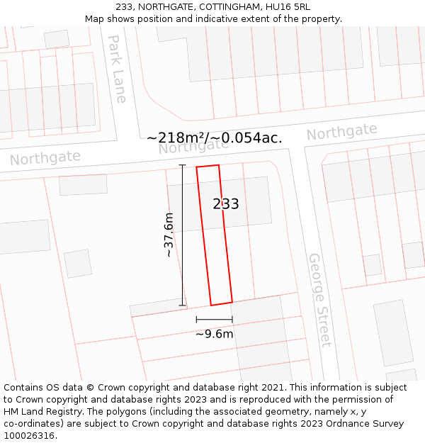 233, NORTHGATE, COTTINGHAM, HU16 5RL: Plot and title map