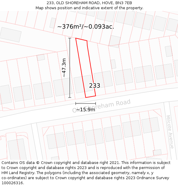 233, OLD SHOREHAM ROAD, HOVE, BN3 7EB: Plot and title map