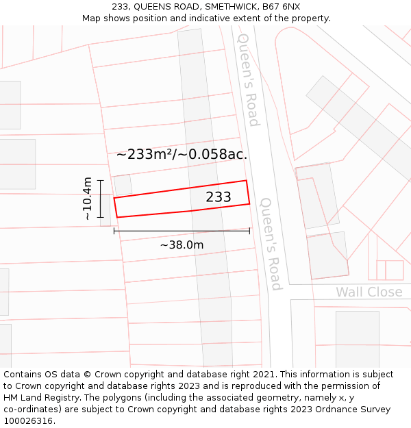 233, QUEENS ROAD, SMETHWICK, B67 6NX: Plot and title map