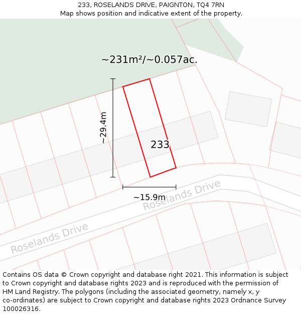 233, ROSELANDS DRIVE, PAIGNTON, TQ4 7RN: Plot and title map