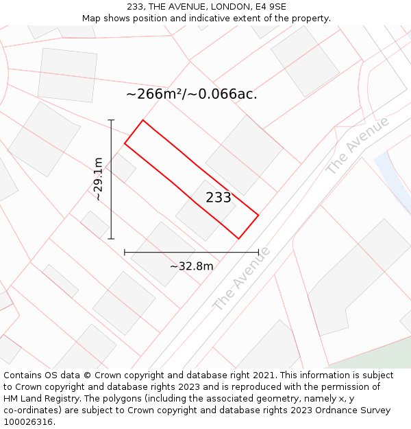 233, THE AVENUE, LONDON, E4 9SE: Plot and title map