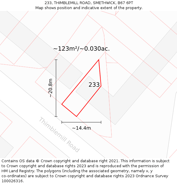 233, THIMBLEMILL ROAD, SMETHWICK, B67 6PT: Plot and title map