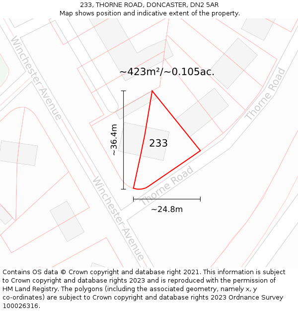 233, THORNE ROAD, DONCASTER, DN2 5AR: Plot and title map