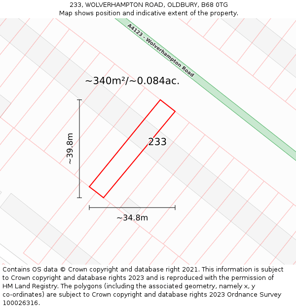 233, WOLVERHAMPTON ROAD, OLDBURY, B68 0TG: Plot and title map
