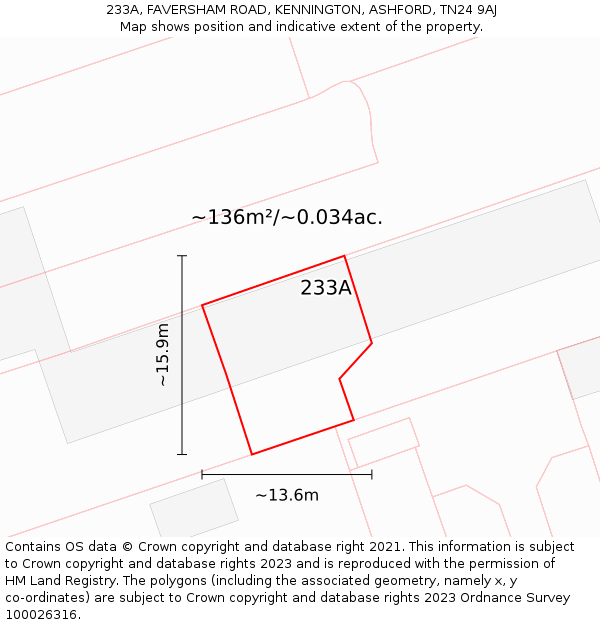 233A, FAVERSHAM ROAD, KENNINGTON, ASHFORD, TN24 9AJ: Plot and title map