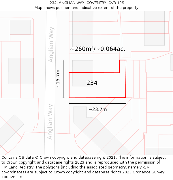 234, ANGLIAN WAY, COVENTRY, CV3 1PS: Plot and title map